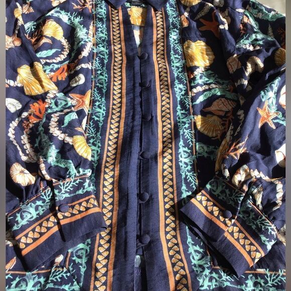 Anthropologie Maeve Blue Blouse Long Sleeve Button Down Sea Shell Size Small - Picture 5 of 10
